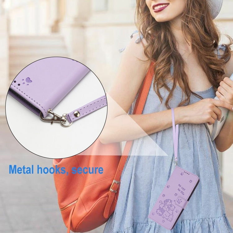 Embossed Kitten Phone Leather Case with Lanyard, For Motorola Edge 2024 5G, For Motorola Edge 50 Ultra, For Motorola Edge 50 Pro, For Motorola Edge 50 Fusion