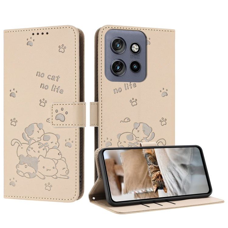 Embossed Kitten Phone Leather Case with Lanyard, For Motorola Moto G 5G 2025, For Motorola Moto G Power / G Play 2025, For Motorola Moto G75, For Motorola Moto S50 / Edge 50 Neo
