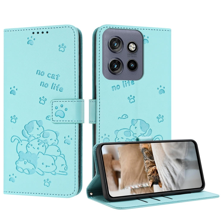 Embossed Kitten Phone Leather Case with Lanyard, For Motorola Moto G 5G 2025, For Motorola Moto G Power / G Play 2025, For Motorola Moto G75, For Motorola Moto S50 / Edge 50 Neo