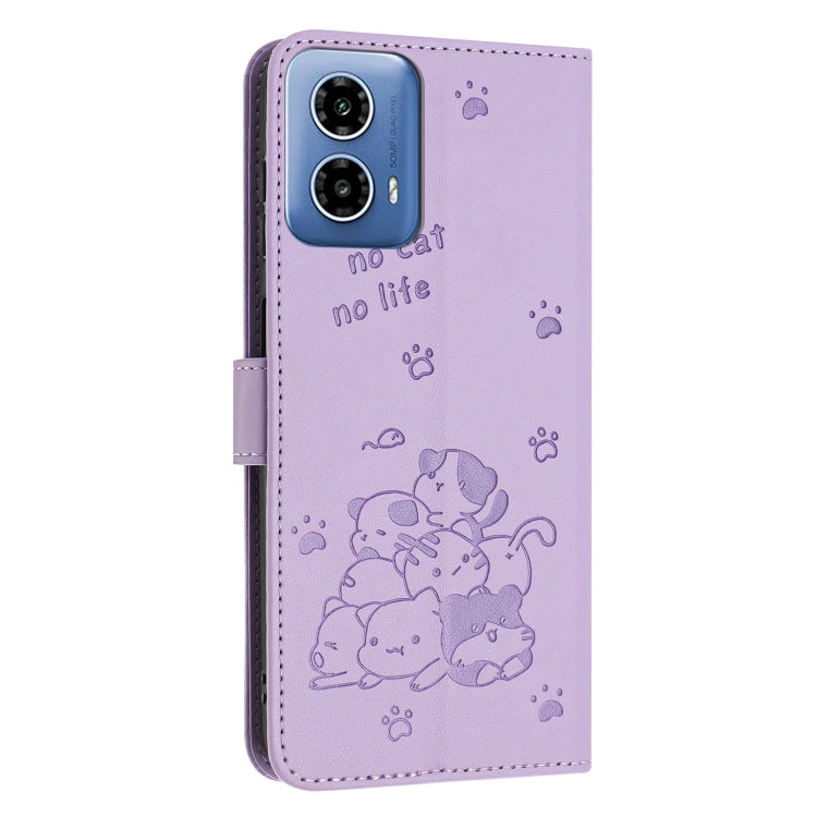 Embossed Kitten Phone Leather Case with Lanyard, For Motorola Moto G 5G 2024, For Motorola Moto G Stylus 5G 2024, For Motorola Moto G34, For Motorola Moto G Play 4G 2024