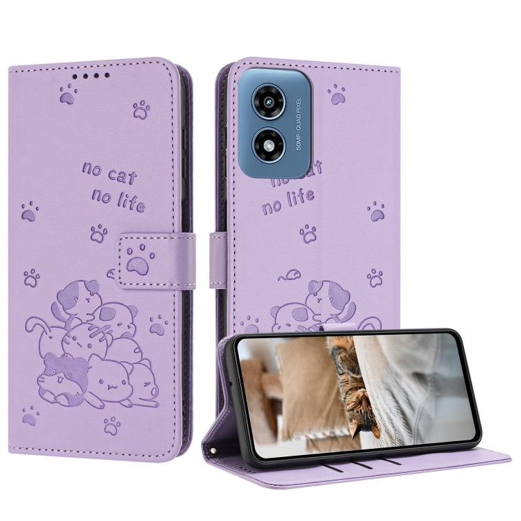 Embossed Kitten Phone Leather Case with Lanyard, For Motorola Moto G 5G 2024, For Motorola Moto G Stylus 5G 2024, For Motorola Moto G34, For Motorola Moto G Play 4G 2024
