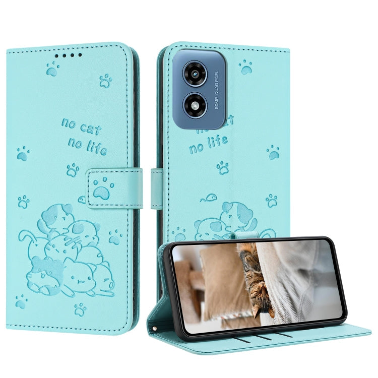 Embossed Kitten Phone Leather Case with Lanyard, For Motorola Moto G 5G 2024, For Motorola Moto G Stylus 5G 2024, For Motorola Moto G34, For Motorola Moto G Play 4G 2024
