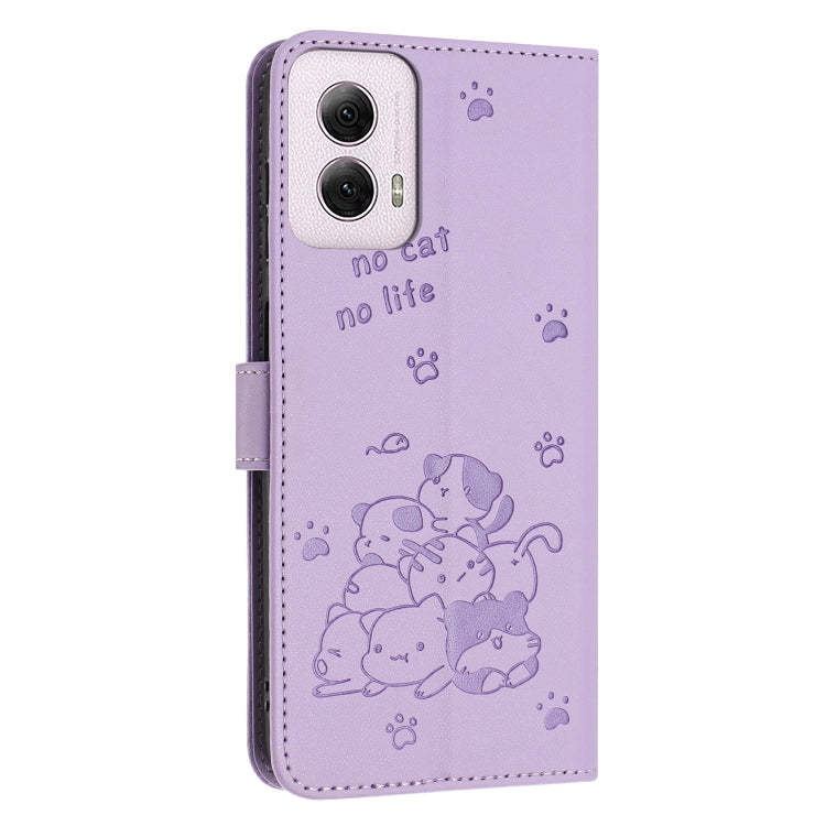 Embossed Kitten Phone Leather Case with Lanyard, For Motorola Moto G Power 5G 2024, For Motorola Moto G84, For Motorola Edge 40 Neo, For Motorola Moto G14