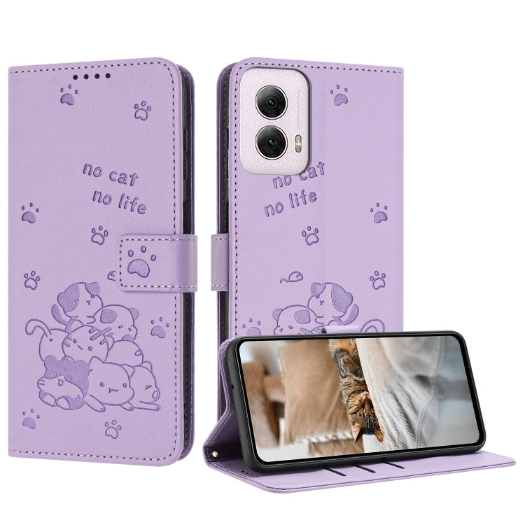 Embossed Kitten Phone Leather Case with Lanyard, For Motorola Moto G Power 5G 2024, For Motorola Moto G84, For Motorola Edge 40 Neo, For Motorola Moto G14