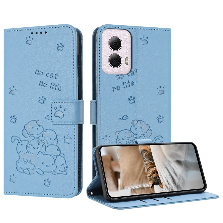 Embossed Kitten Phone Leather Case with Lanyard, For Motorola Moto G Power 5G 2024, For Motorola Moto G84, For Motorola Edge 40 Neo, For Motorola Moto G14