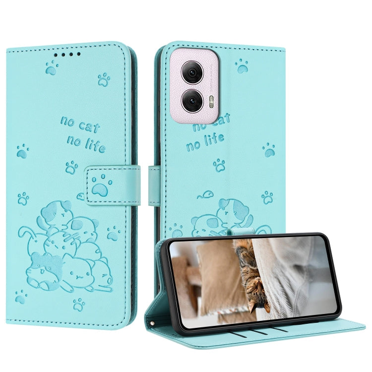 Embossed Kitten Phone Leather Case with Lanyard, For Motorola Moto G Power 5G 2024, For Motorola Moto G84, For Motorola Edge 40 Neo, For Motorola Moto G14