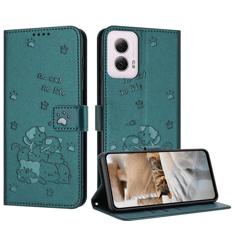 Embossed Kitten Phone Leather Case with Lanyard, For Motorola Moto G Power 5G 2024, For Motorola Moto G84, For Motorola Edge 40 Neo, For Motorola Moto G14