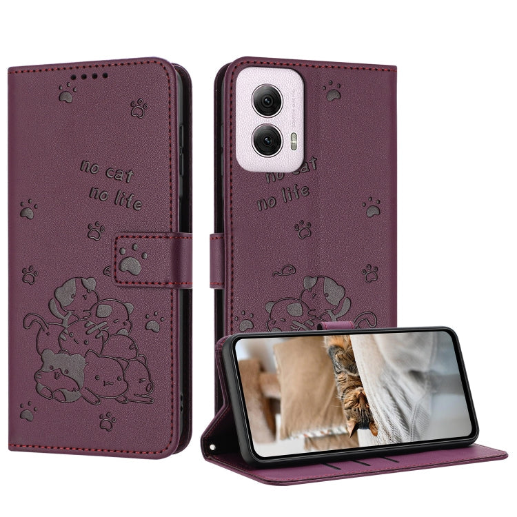 Embossed Kitten Phone Leather Case with Lanyard, For Motorola Moto G Power 5G 2024, For Motorola Moto G84, For Motorola Edge 40 Neo, For Motorola Moto G14