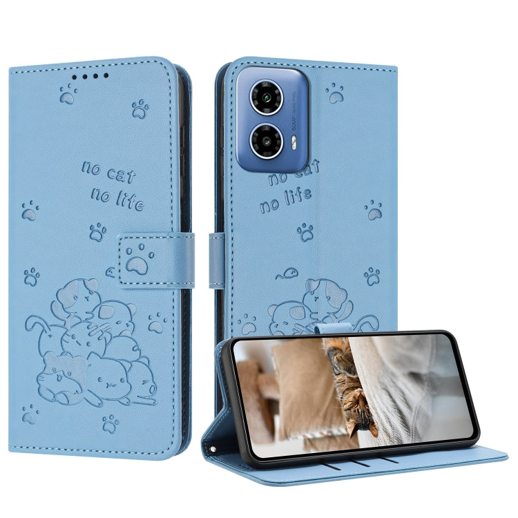 Embossed Kitten Phone Leather Case with Lanyard, For Motorola Moto G 5G 2024, For Motorola Moto G Stylus 5G 2024, For Motorola Moto G34, For Motorola Moto G Play 4G 2024