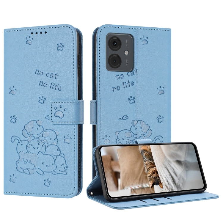 Embossed Kitten Phone Leather Case with Lanyard, For Motorola Moto G35, For Motorola Moto G55, For Motorola Moto G04 / G24 / G04s, For Motorola Moto G85