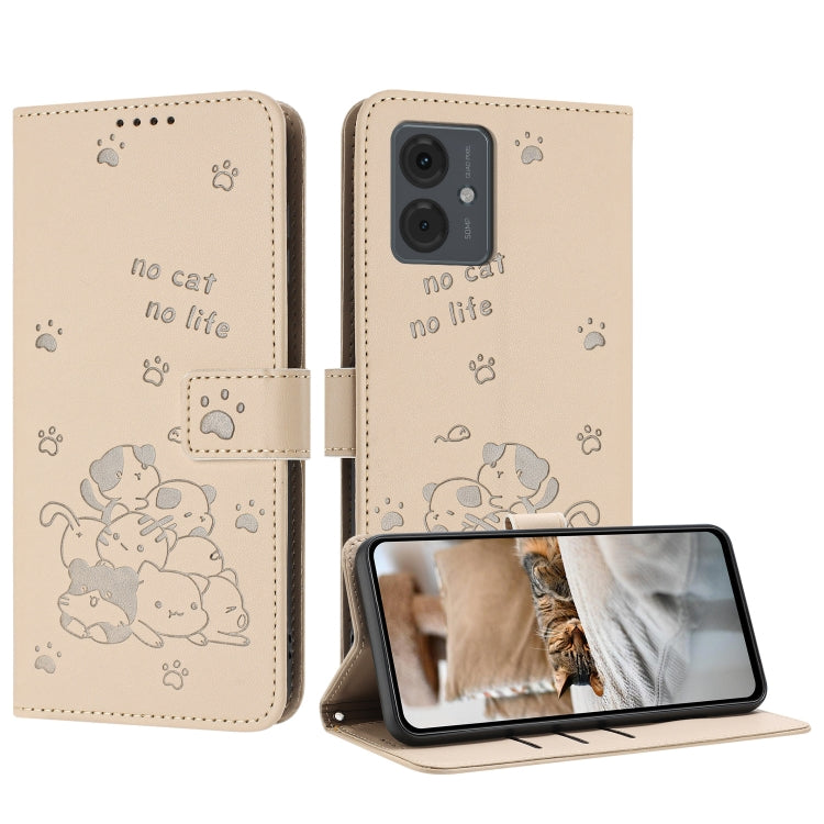 Embossed Kitten Phone Leather Case with Lanyard, For Motorola Moto G Power 5G 2024, For Motorola Moto G84, For Motorola Edge 40 Neo, For Motorola Moto G14