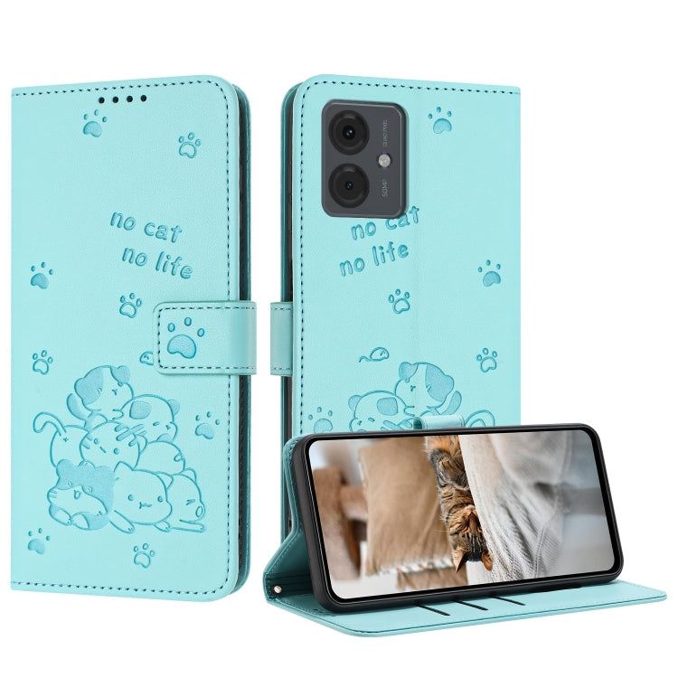 Embossed Kitten Phone Leather Case with Lanyard, For Motorola Moto G Power 5G 2024, For Motorola Moto G84, For Motorola Edge 40 Neo, For Motorola Moto G14