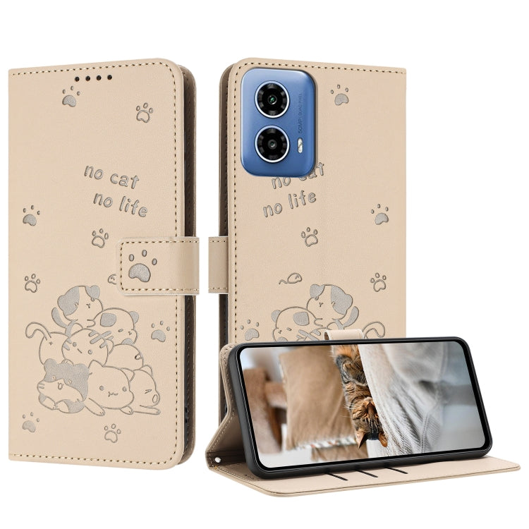 Embossed Kitten Phone Leather Case with Lanyard, For Motorola Moto G 5G 2024, For Motorola Moto G Stylus 5G 2024, For Motorola Moto G34, For Motorola Moto G Play 4G 2024