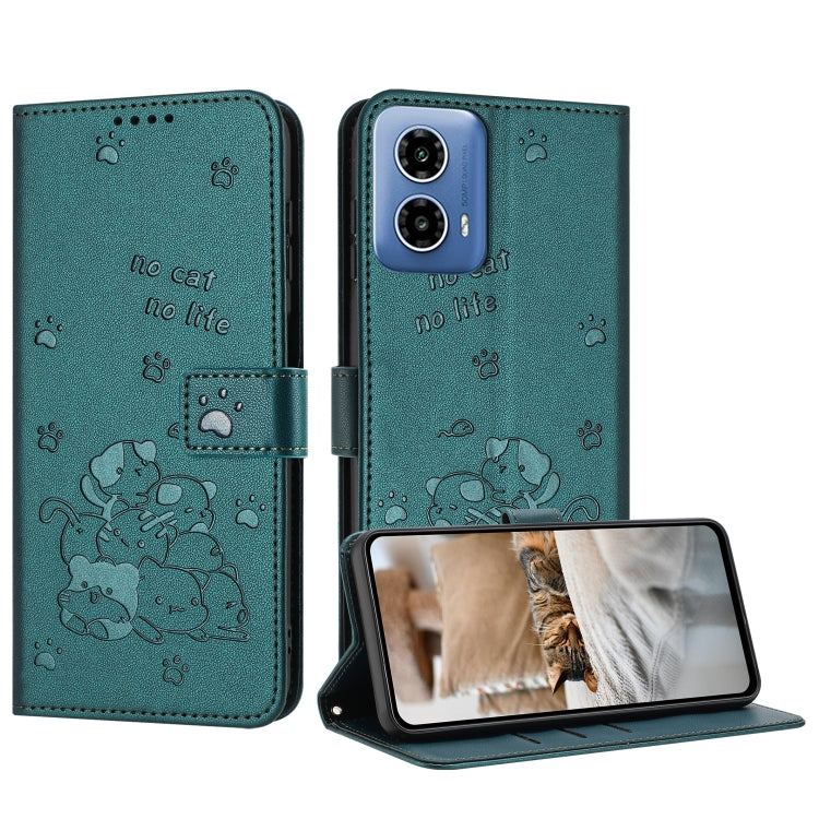 Embossed Kitten Phone Leather Case with Lanyard, For Motorola Moto G 5G 2024, For Motorola Moto G Stylus 5G 2024, For Motorola Moto G34, For Motorola Moto G Play 4G 2024