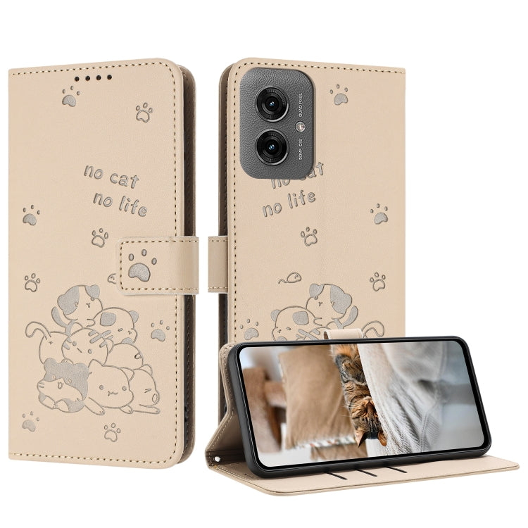 Embossed Kitten Phone Leather Case with Lanyard, For Motorola Moto G35, For Motorola Moto G55, For Motorola Moto G04 / G24 / G04s, For Motorola Moto G85