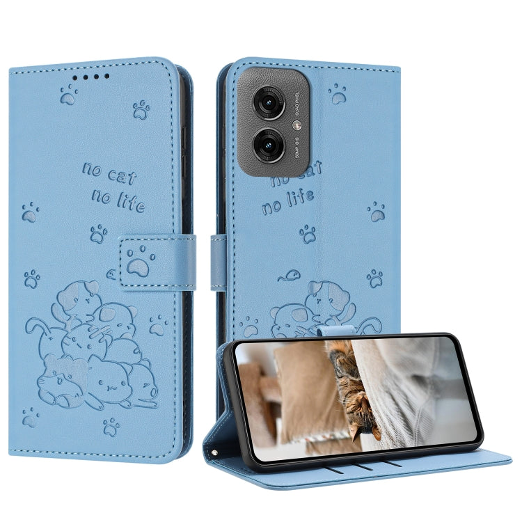 Embossed Kitten Phone Leather Case with Lanyard, For Motorola Moto G35, For Motorola Moto G55, For Motorola Moto G04 / G24 / G04s, For Motorola Moto G85