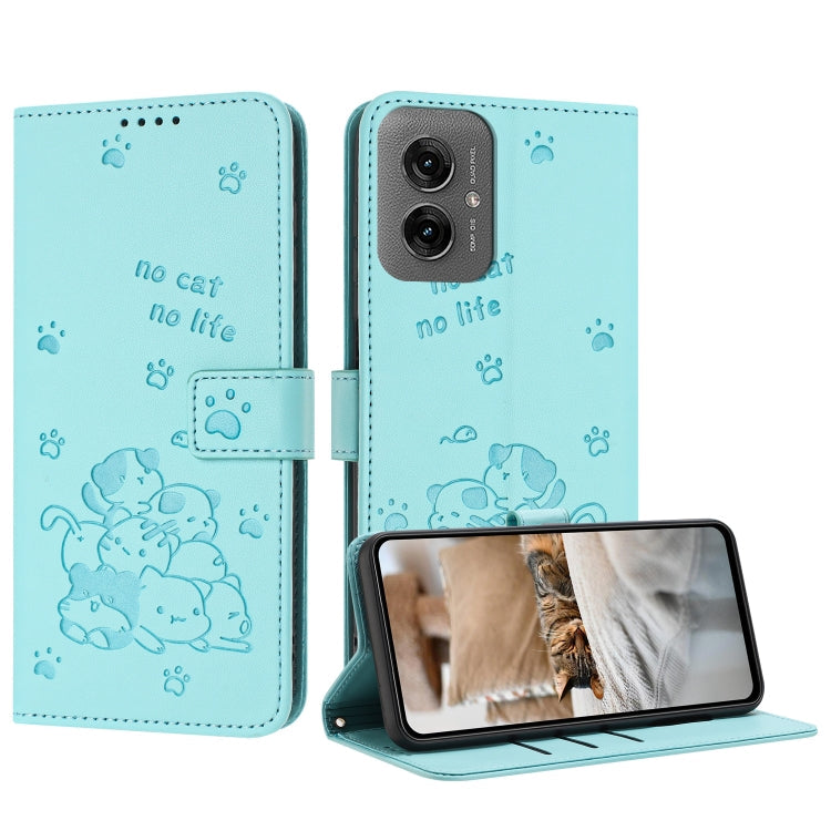Embossed Kitten Phone Leather Case with Lanyard, For Motorola Moto G35, For Motorola Moto G55, For Motorola Moto G04 / G24 / G04s, For Motorola Moto G85