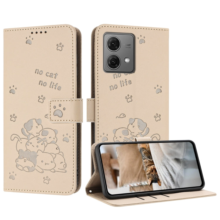 Embossed Kitten Phone Leather Case with Lanyard, For Motorola Moto G Power 5G 2024, For Motorola Moto G84, For Motorola Edge 40 Neo, For Motorola Moto G14