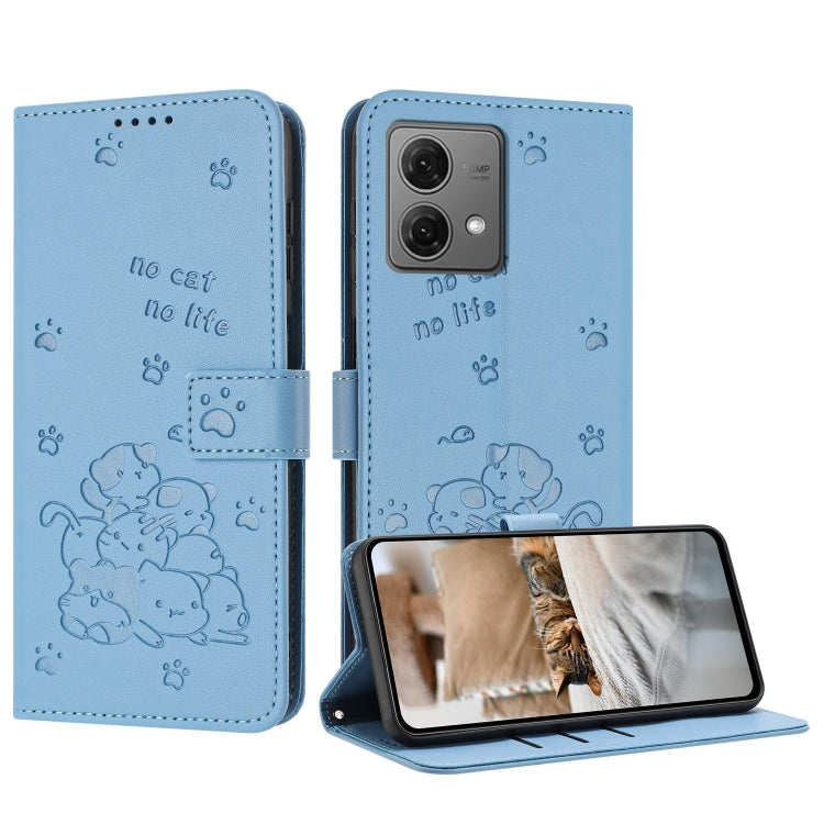 Embossed Kitten Phone Leather Case with Lanyard, For Motorola Moto G Power 5G 2024, For Motorola Moto G84, For Motorola Edge 40 Neo, For Motorola Moto G14