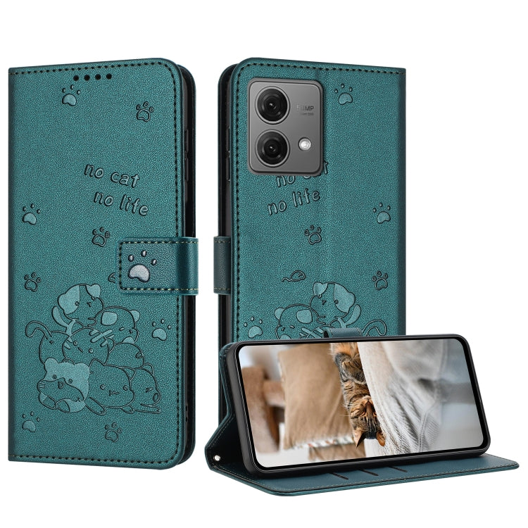 Embossed Kitten Phone Leather Case with Lanyard, For Motorola Moto G Power 5G 2024, For Motorola Moto G84, For Motorola Edge 40 Neo, For Motorola Moto G14