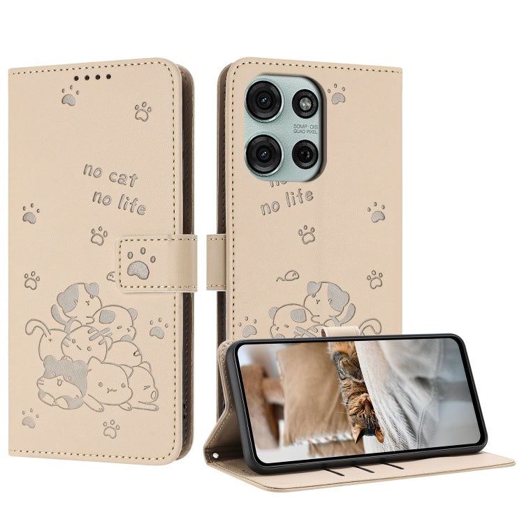 Embossed Kitten Phone Leather Case with Lanyard, For Motorola Moto G 5G 2025, For Motorola Moto G Power / G Play 2025, For Motorola Moto G75, For Motorola Moto S50 / Edge 50 Neo