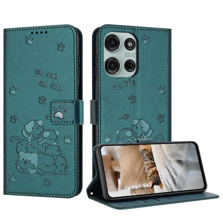 Embossed Kitten Phone Leather Case with Lanyard, For Motorola Moto G 5G 2025, For Motorola Moto G Power / G Play 2025, For Motorola Moto G75, For Motorola Moto S50 / Edge 50 Neo