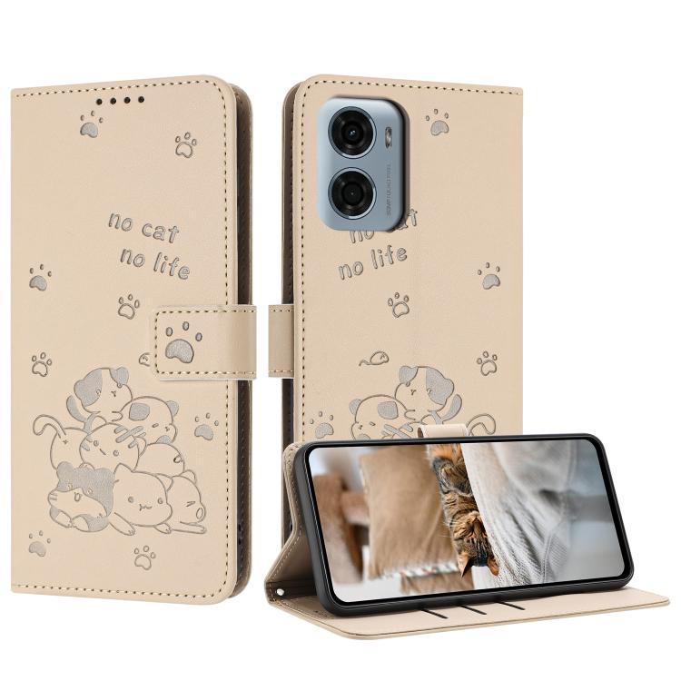 Embossed Kitten Phone Leather Case with Lanyard, For Motorola Edge 60 Fusion, For Motorola Moto G Stylus 5G 2025, For Motorola Moto G05, For Motorola Moto G15