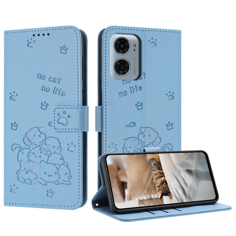 Embossed Kitten Phone Leather Case with Lanyard, For Motorola Edge 60 Fusion, For Motorola Moto G Stylus 5G 2025, For Motorola Moto G05, For Motorola Moto G15