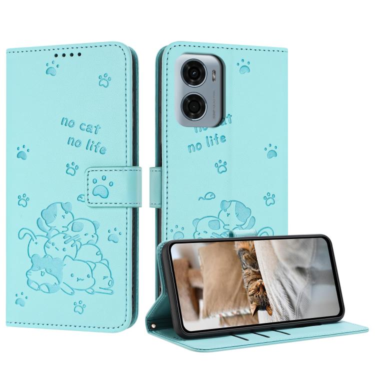 Embossed Kitten Phone Leather Case with Lanyard, For Motorola Edge 60 Fusion, For Motorola Moto G Stylus 5G 2025, For Motorola Moto G05, For Motorola Moto G15