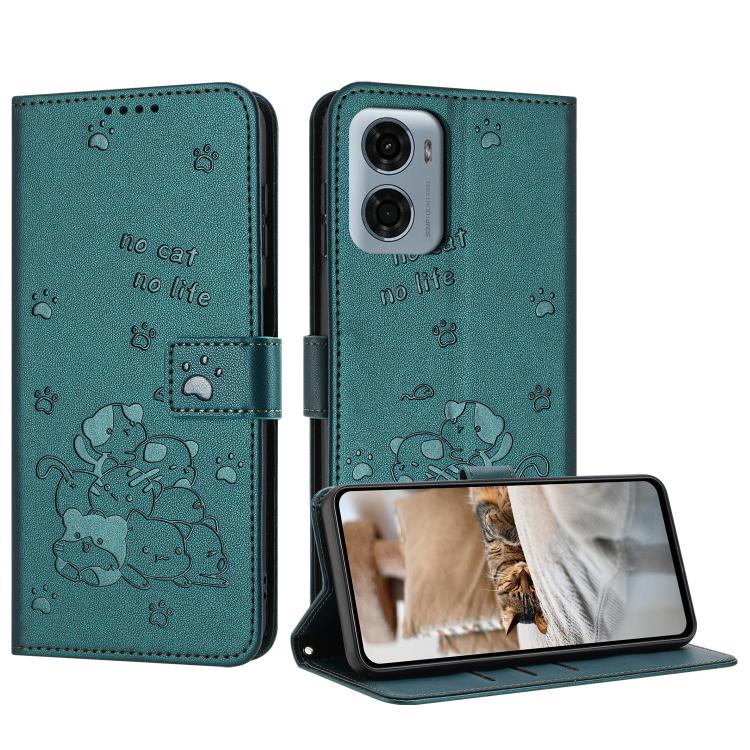 Embossed Kitten Phone Leather Case with Lanyard, For Motorola Edge 60 Fusion, For Motorola Moto G Stylus 5G 2025, For Motorola Moto G05, For Motorola Moto G15