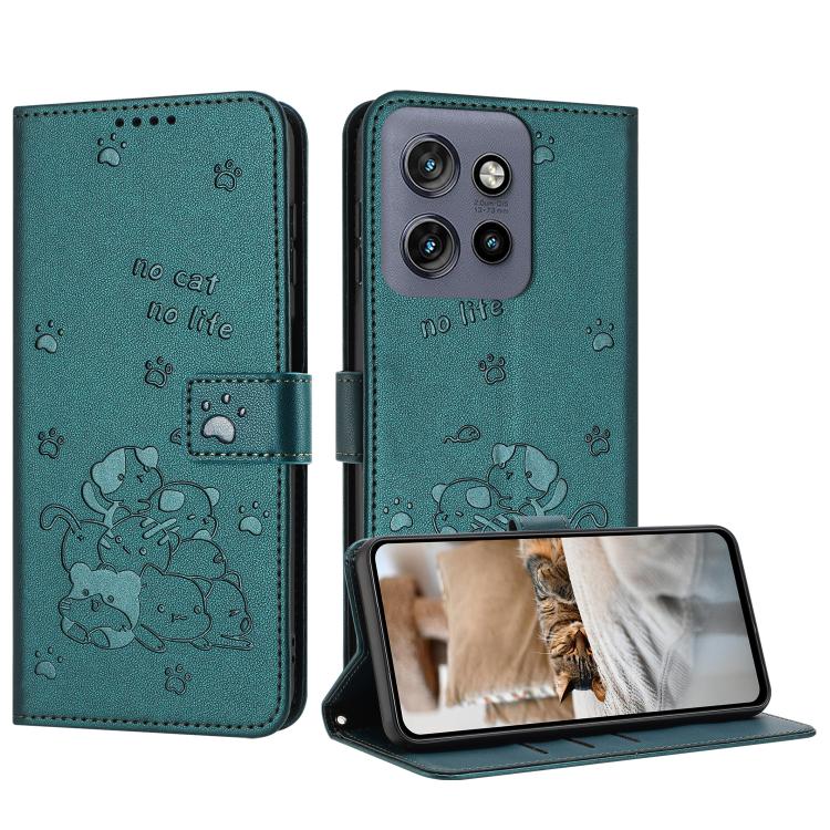 Embossed Kitten Phone Leather Case with Lanyard, For Motorola Moto G 5G 2025, For Motorola Moto G Power / G Play 2025, For Motorola Moto G75, For Motorola Moto S50 / Edge 50 Neo
