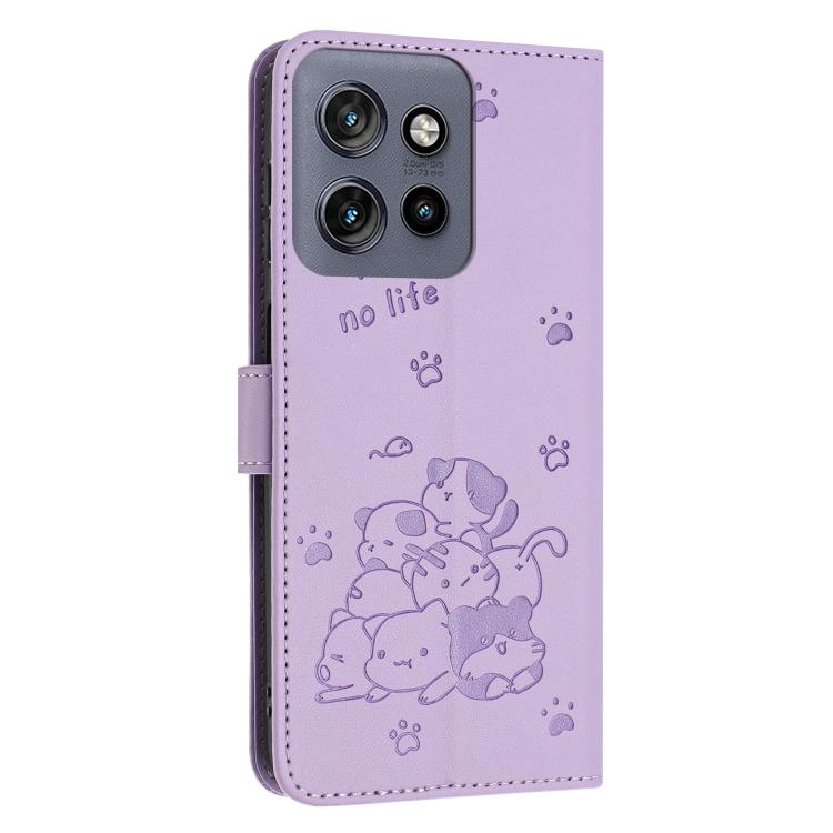 Embossed Kitten Phone Leather Case with Lanyard, For Motorola Moto G 5G 2025, For Motorola Moto G Power / G Play 2025, For Motorola Moto G75, For Motorola Moto S50 / Edge 50 Neo