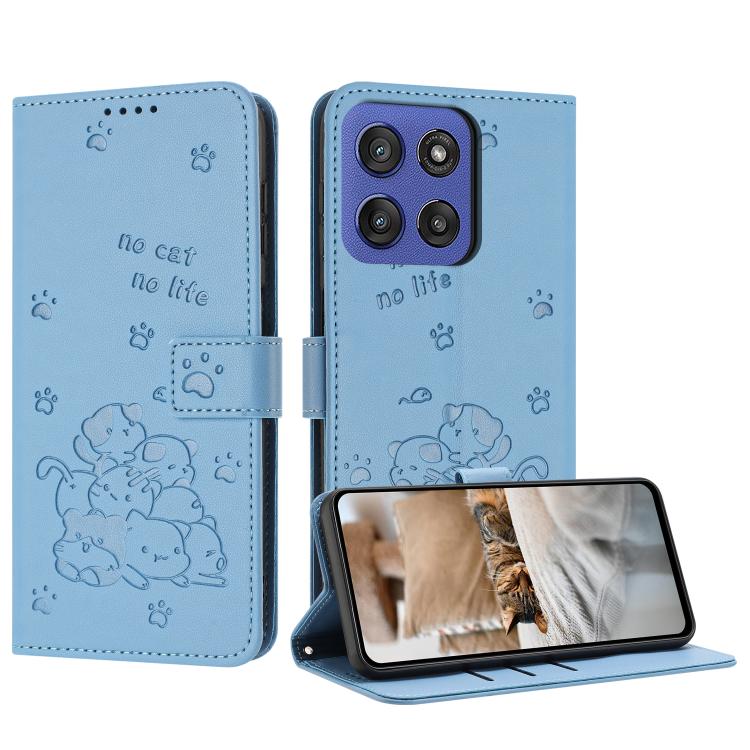 Embossed Kitten Phone Leather Case with Lanyard, For Motorola Edge 60 Fusion, For Motorola Moto G Stylus 5G 2025, For Motorola Moto G05, For Motorola Moto G15