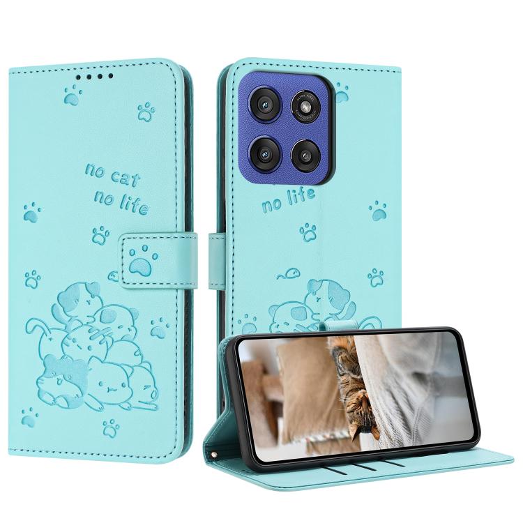 Embossed Kitten Phone Leather Case with Lanyard, For Motorola Edge 60 Fusion, For Motorola Moto G Stylus 5G 2025, For Motorola Moto G05, For Motorola Moto G15