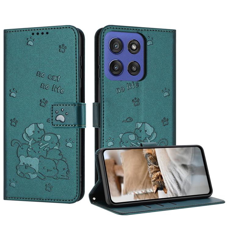 Embossed Kitten Phone Leather Case with Lanyard, For Motorola Edge 60 Fusion, For Motorola Moto G Stylus 5G 2025, For Motorola Moto G05, For Motorola Moto G15