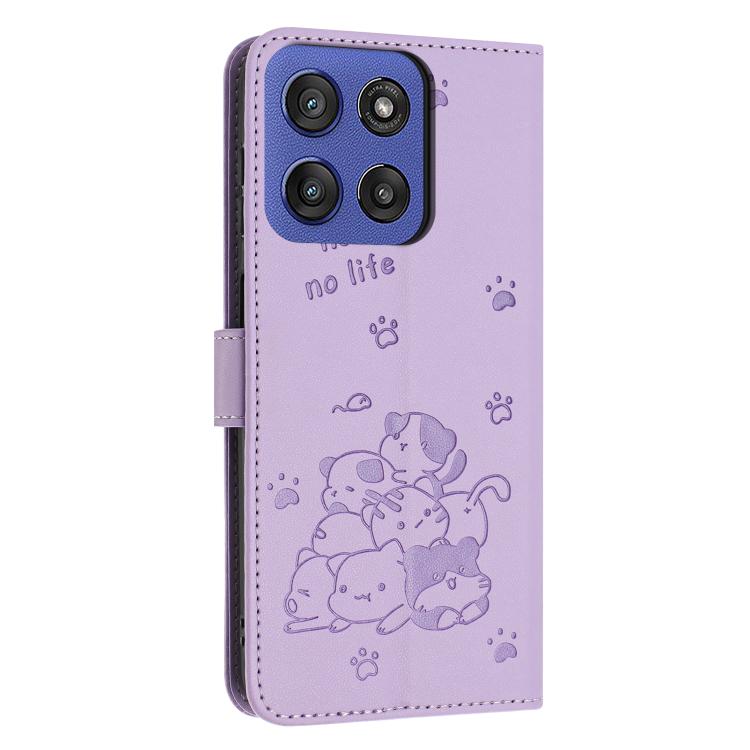 Embossed Kitten Phone Leather Case with Lanyard, For Motorola Edge 60 Fusion, For Motorola Moto G Stylus 5G 2025, For Motorola Moto G05, For Motorola Moto G15