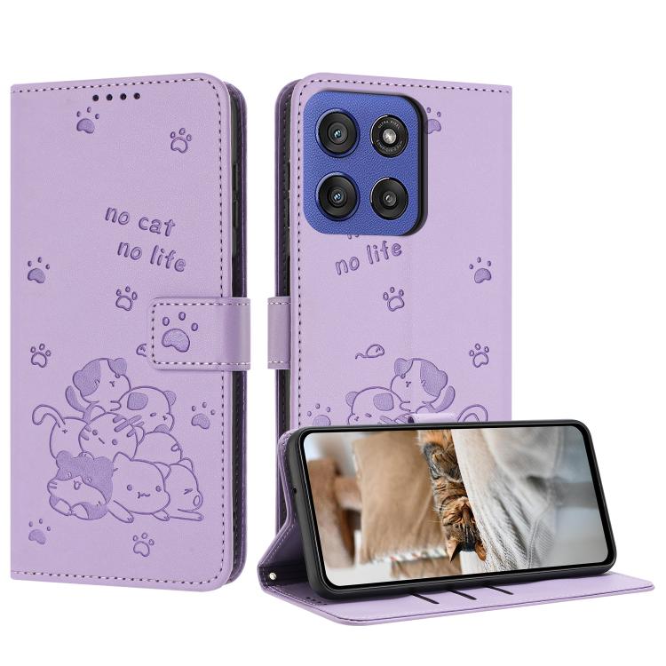 Embossed Kitten Phone Leather Case with Lanyard, For Motorola Edge 60 Fusion, For Motorola Moto G Stylus 5G 2025, For Motorola Moto G05, For Motorola Moto G15