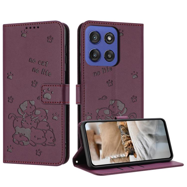 Embossed Kitten Phone Leather Case with Lanyard, For Motorola Edge 60 Fusion, For Motorola Moto G Stylus 5G 2025, For Motorola Moto G05, For Motorola Moto G15