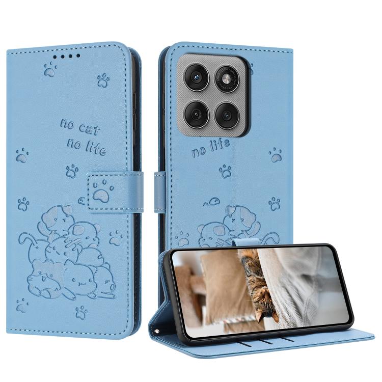 Embossed Kitten Phone Leather Case with Lanyard, For Motorola Moto G06 4G, For Motorola Moto G86 5G, For Motorola Moto G56 5G, For Motorola Edge 60 Pro