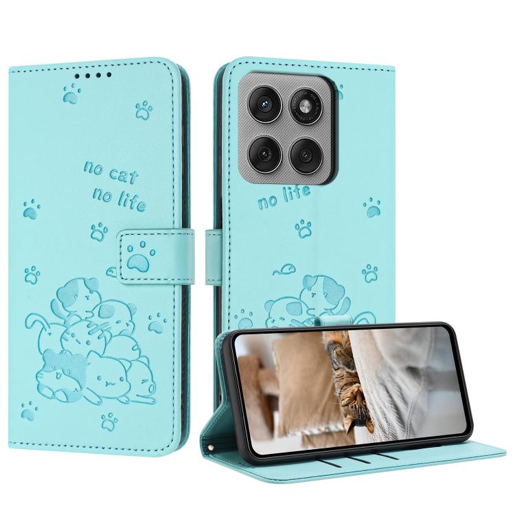 Embossed Kitten Phone Leather Case with Lanyard, For Motorola Moto G06 4G, For Motorola Moto G86 5G, For Motorola Moto G56 5G, For Motorola Edge 60 Pro