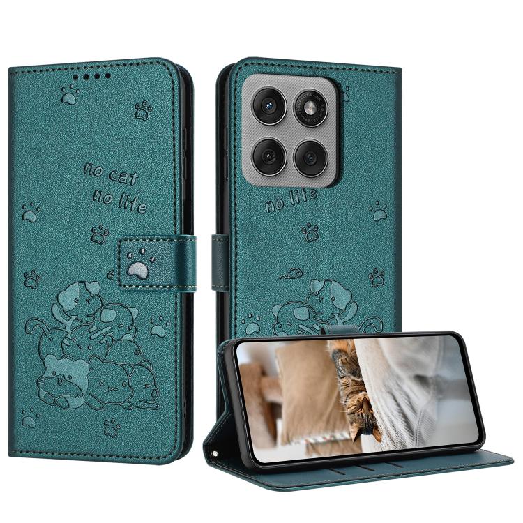 Embossed Kitten Phone Leather Case with Lanyard, For Motorola Moto G06 4G, For Motorola Moto G86 5G, For Motorola Moto G56 5G, For Motorola Edge 60 Pro