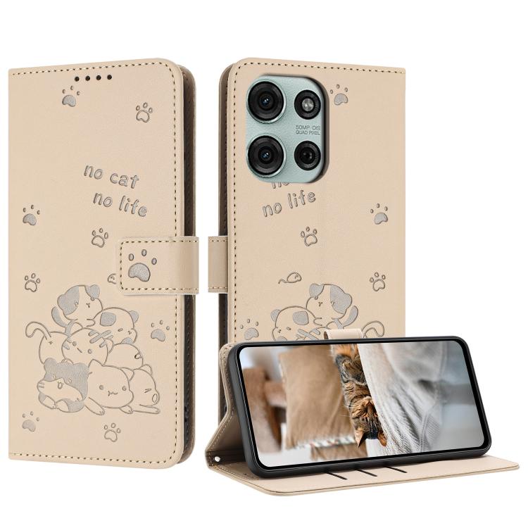 Embossed Kitten Phone Leather Case with Lanyard, For Motorola Moto G06 4G, For Motorola Moto G86 5G, For Motorola Moto G56 5G, For Motorola Edge 60 Pro