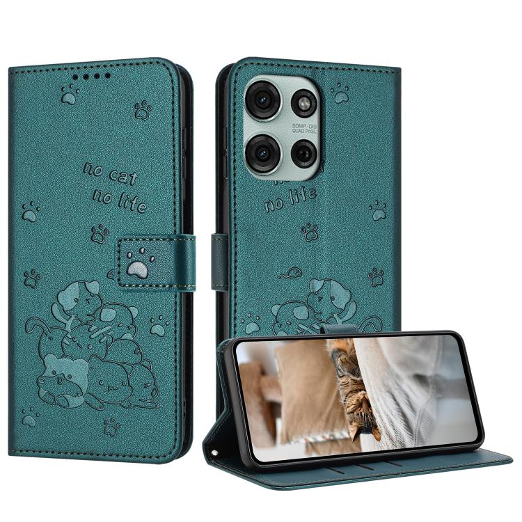 Embossed Kitten Phone Leather Case with Lanyard, For Motorola Moto G06 4G, For Motorola Moto G86 5G, For Motorola Moto G56 5G, For Motorola Edge 60 Pro