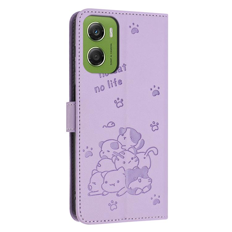 Embossed Kitten Phone Leather Case with Lanyard, For Motorola Moto G06 4G, For Motorola Moto G86 5G, For Motorola Moto G56 5G, For Motorola Edge 60 Pro