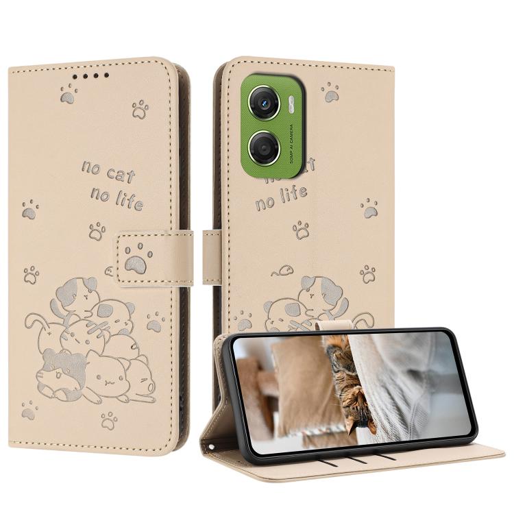 Embossed Kitten Phone Leather Case with Lanyard, For Motorola Moto G06 4G, For Motorola Moto G86 5G, For Motorola Moto G56 5G, For Motorola Edge 60 Pro