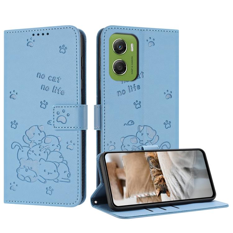 Embossed Kitten Phone Leather Case with Lanyard, For Motorola Moto G06 4G, For Motorola Moto G86 5G, For Motorola Moto G56 5G, For Motorola Edge 60 Pro