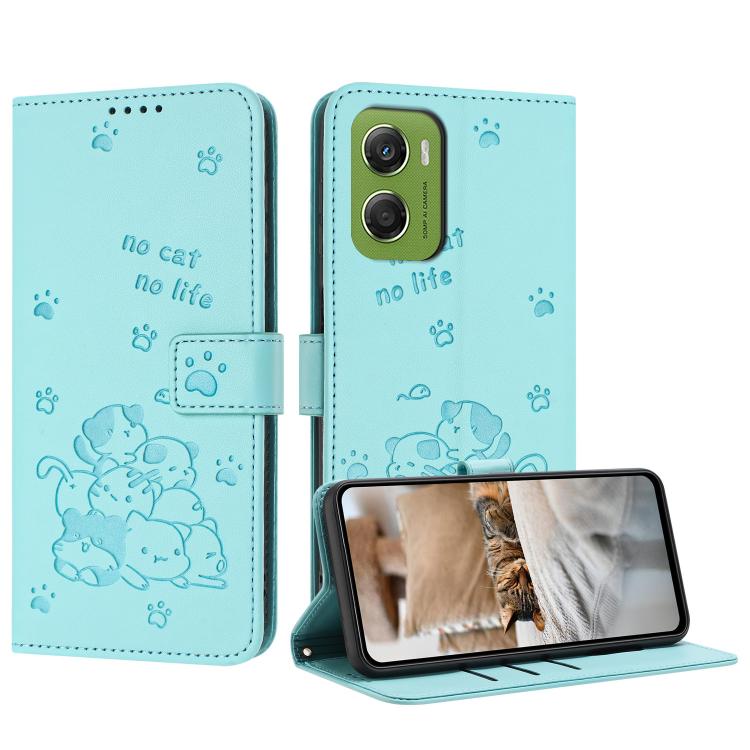 Embossed Kitten Phone Leather Case with Lanyard, For Motorola Moto G06 4G, For Motorola Moto G86 5G, For Motorola Moto G56 5G, For Motorola Edge 60 Pro