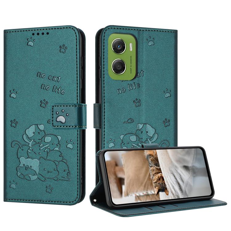 Embossed Kitten Phone Leather Case with Lanyard, For Motorola Moto G06 4G, For Motorola Moto G86 5G, For Motorola Moto G56 5G, For Motorola Edge 60 Pro