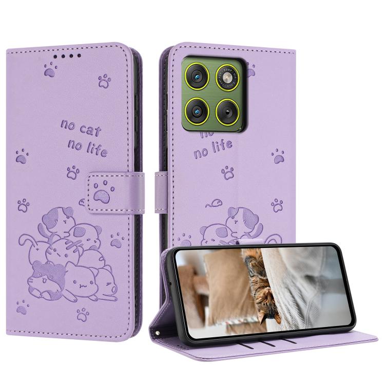 Embossed Kitten Phone Leather Case with Lanyard, For Motorola Moto G67 / G77 5G, For Motorola Edge 70 Fusion 5G, For Motorola Moto G67 Power / G57 Power, For Motorola Edge 70 5G
