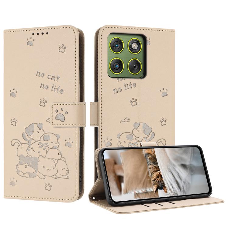 Embossed Kitten Phone Leather Case with Lanyard, For Motorola Moto G67 / G77 5G, For Motorola Edge 70 Fusion 5G, For Motorola Moto G67 Power / G57 Power, For Motorola Edge 70 5G